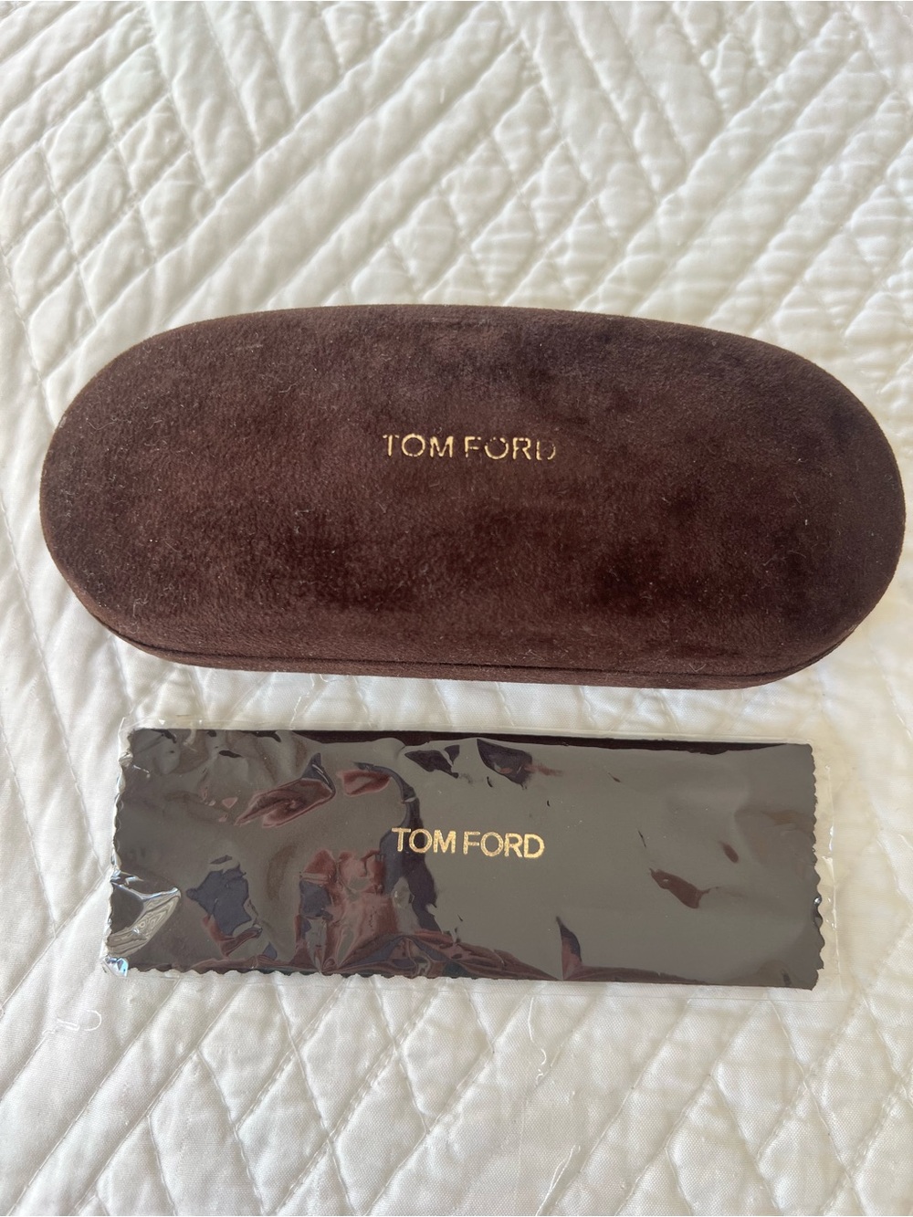 Tom Ford Brown Velvet Eyeglass/Sunglasses Case with Cleaning Cloth